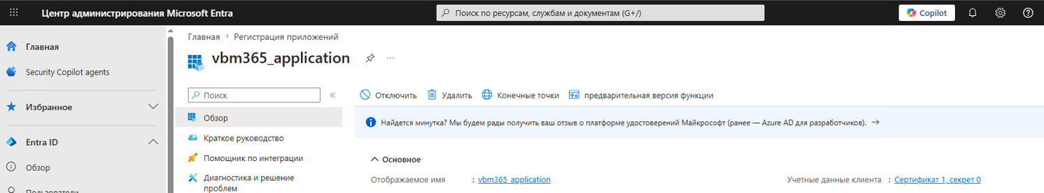 Имя приложения Azure AD